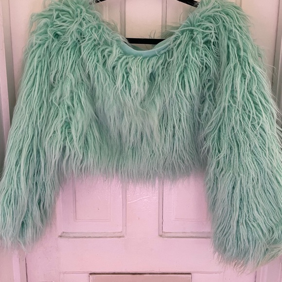 AKIRA Mint Green Faux Fur Sweater - Picture 2 of 3